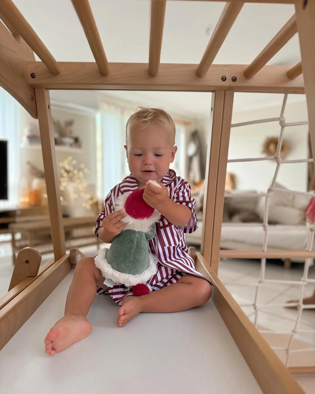 Midnight Mischief - Baby & Kids Luxe Satin Personalised Short Sleeve Pyjama Set | Maroon/Pink Stripes