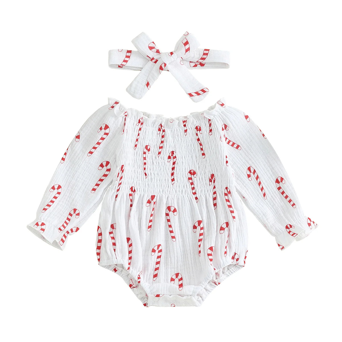 Candy Canes Christmas Romper & Matching Headwrap
