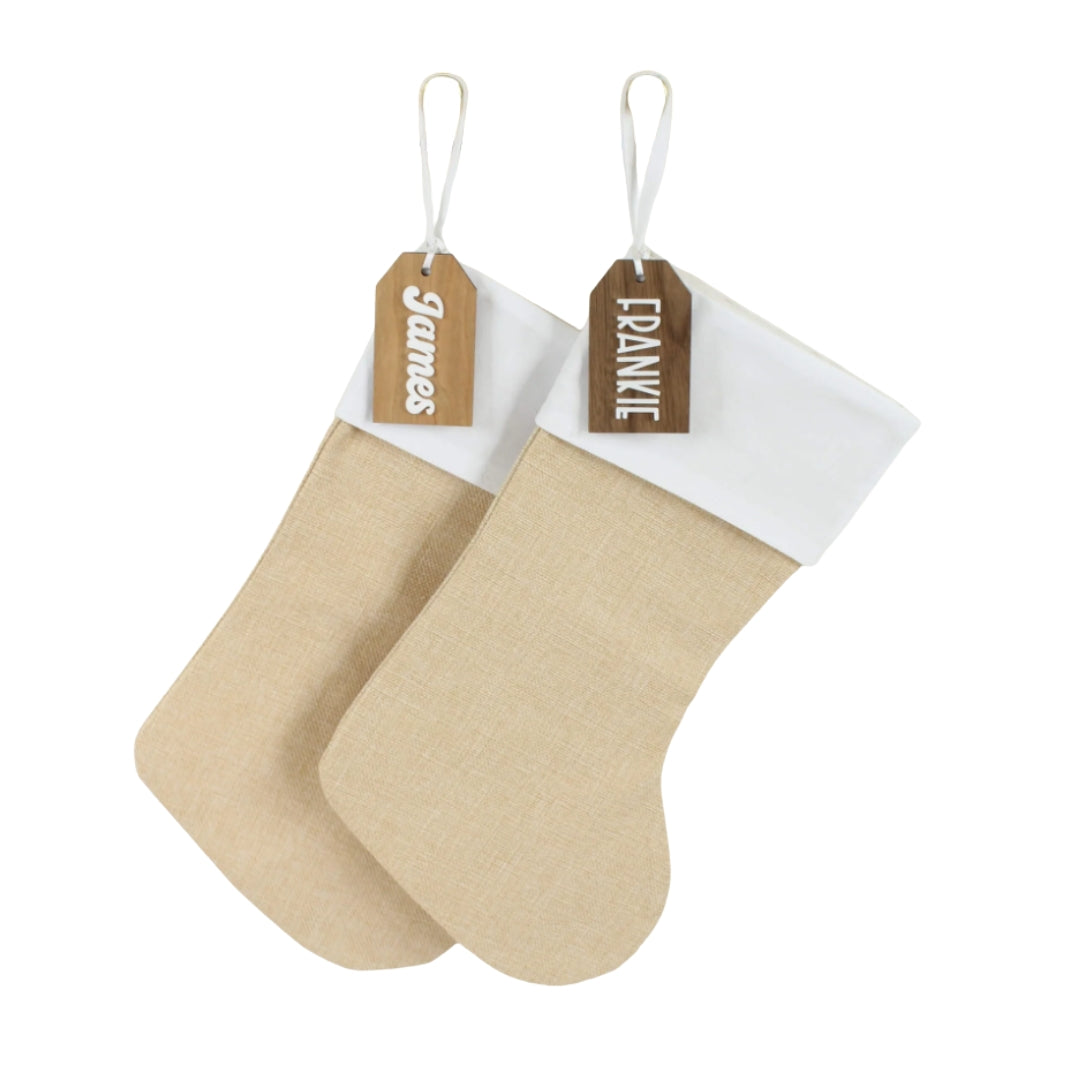 Meridian Etch - Hessian Christmas Stocking & Personalised Tag