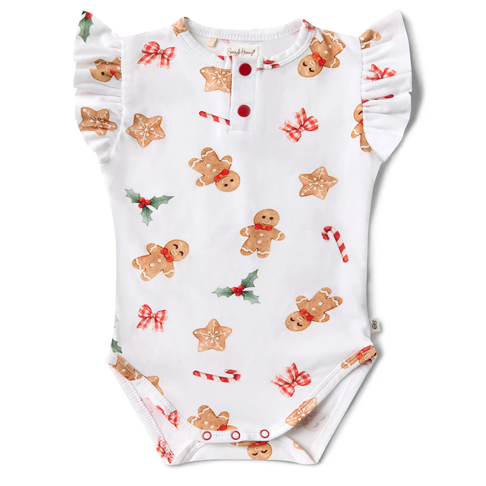 Snuggle Hunny Kids - Gingerbread Short Sleeve Organic Bodysuit With Frill