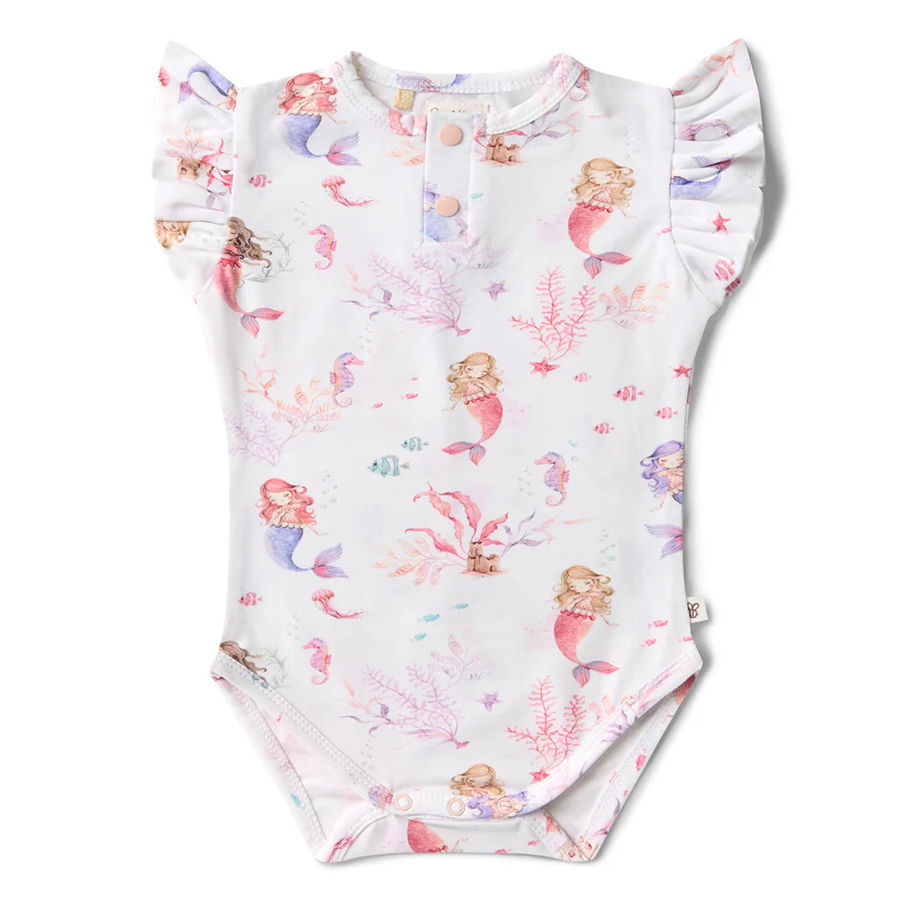 Snuggle Hunny Kids - Short Sleeve Frill Organic Bodysuit | Mermaid