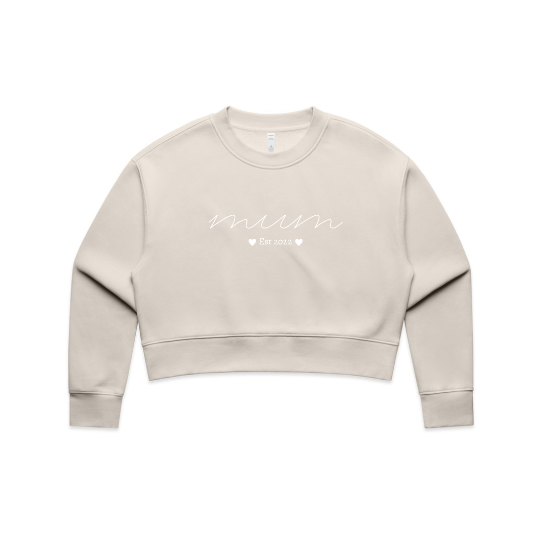 MLW By Design - Personalised Established Mum Adult Crop Crew | Various Colours