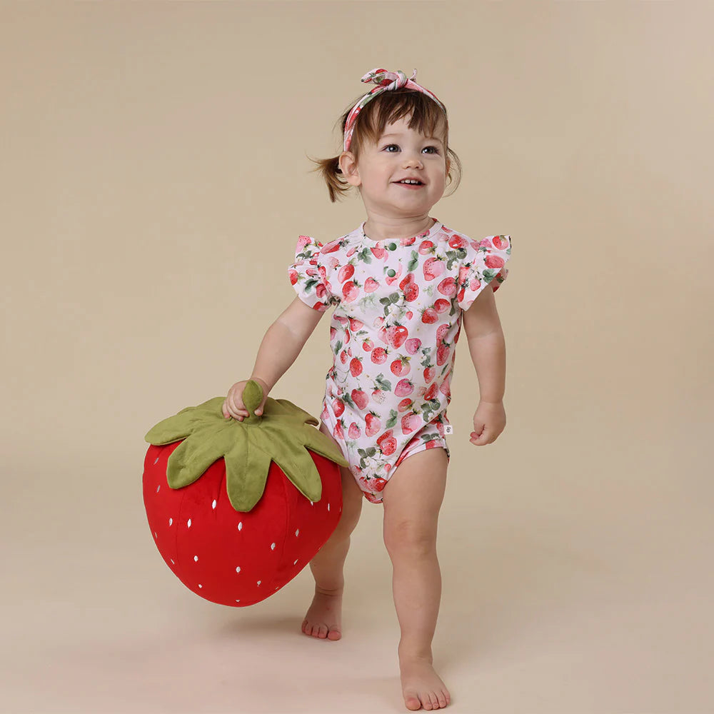 Snuggle Hunny Kids - Short Sleeve Frill Organic Bodysuit | Strawberry