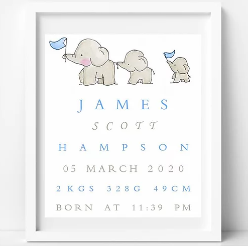 BabyCusch - Blue Elephant Train Family Frame