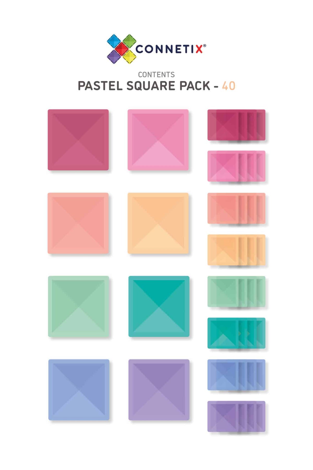 Connetix Tiles - 40 Piece Pastel Square Pack