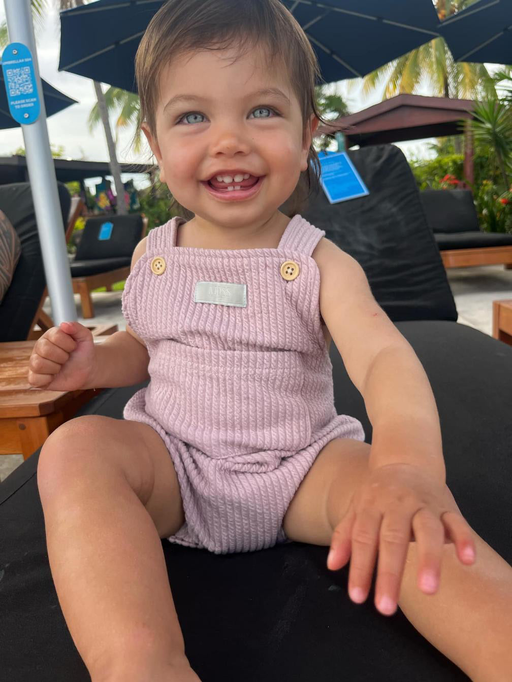 Moss Kids - Pink Cross Romper with Matching Bunny Ears Bonnet (CLEARANCE)