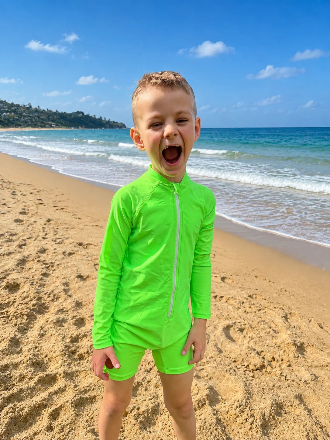 Kicky Swim - One Piece Rashguard Suit | Laser Green