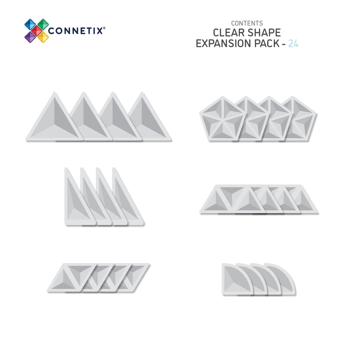 Connetix Tiles - 24 Piece Clear Shape Expansion Pack
