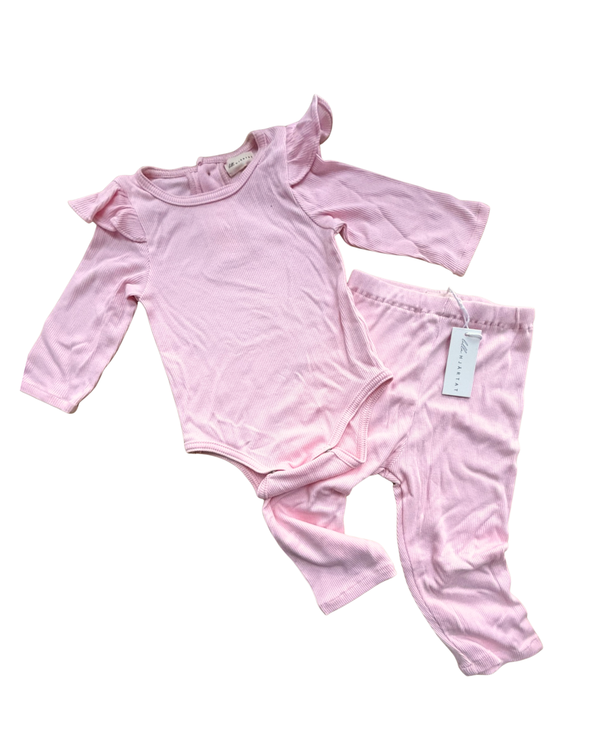 Lilla Hjartat - Pink Ribbed Flutter Bodysuit & Matching Leggings *CLEARANCE*