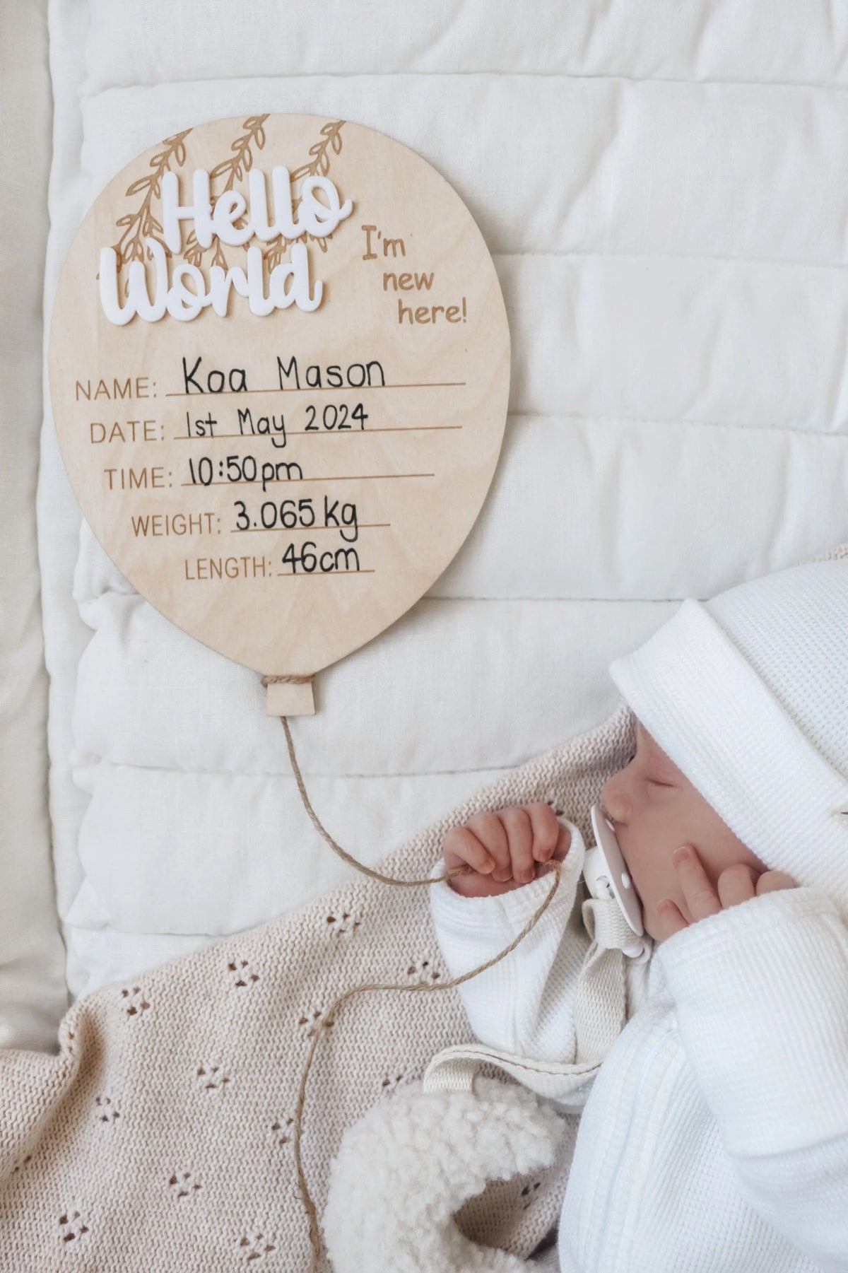 3 Little Crowns - Hello World Balloon Announcement Plaque