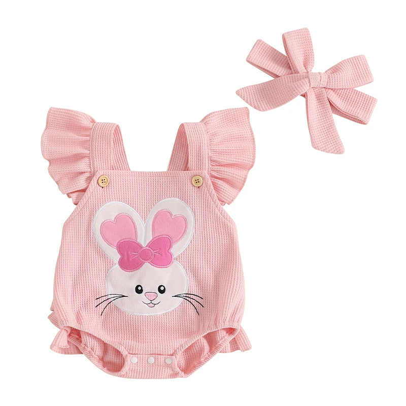 Pink Waffle Easter Bunny Romper