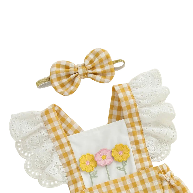 Flower Garden Romper | Honey Gingham