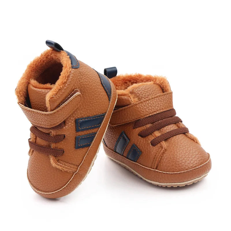 Fluffy Striped Hightop Shoes | Brown
