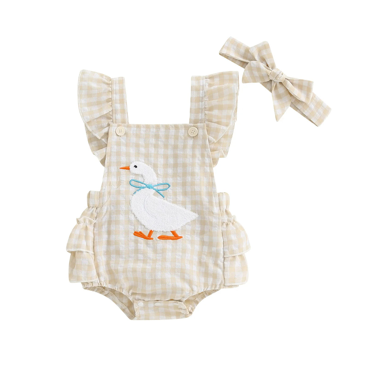 Gingham Goose Romper | Beige