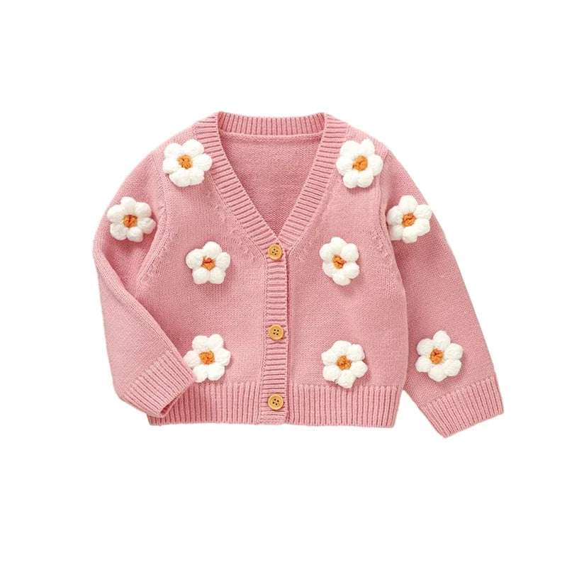 Puff Daisy Knit Cardigan | Pink