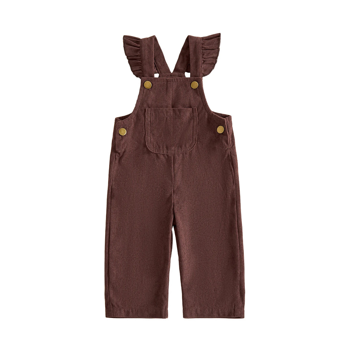 Lia Corduroy Ruffle Overalls | Brown