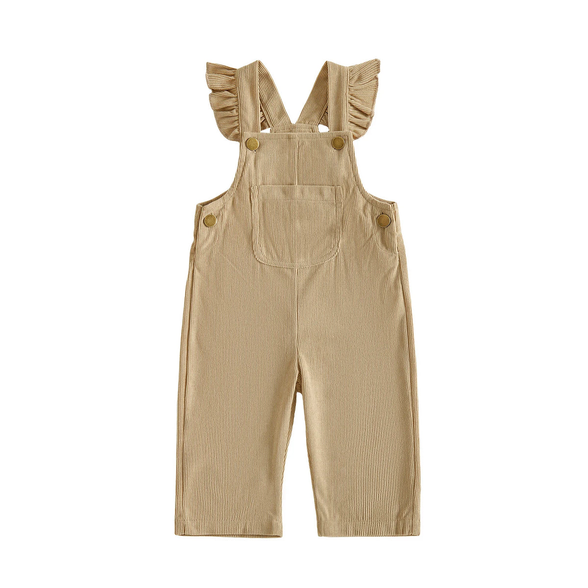 Lia Corduroy Ruffle Overalls |Tan