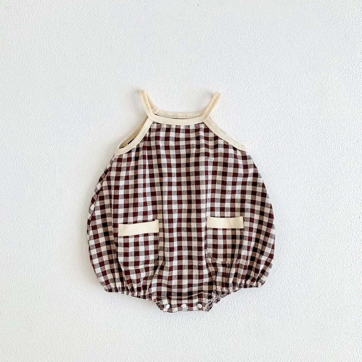 Gingham Bubble Romper Colours Brown 0-3 Months