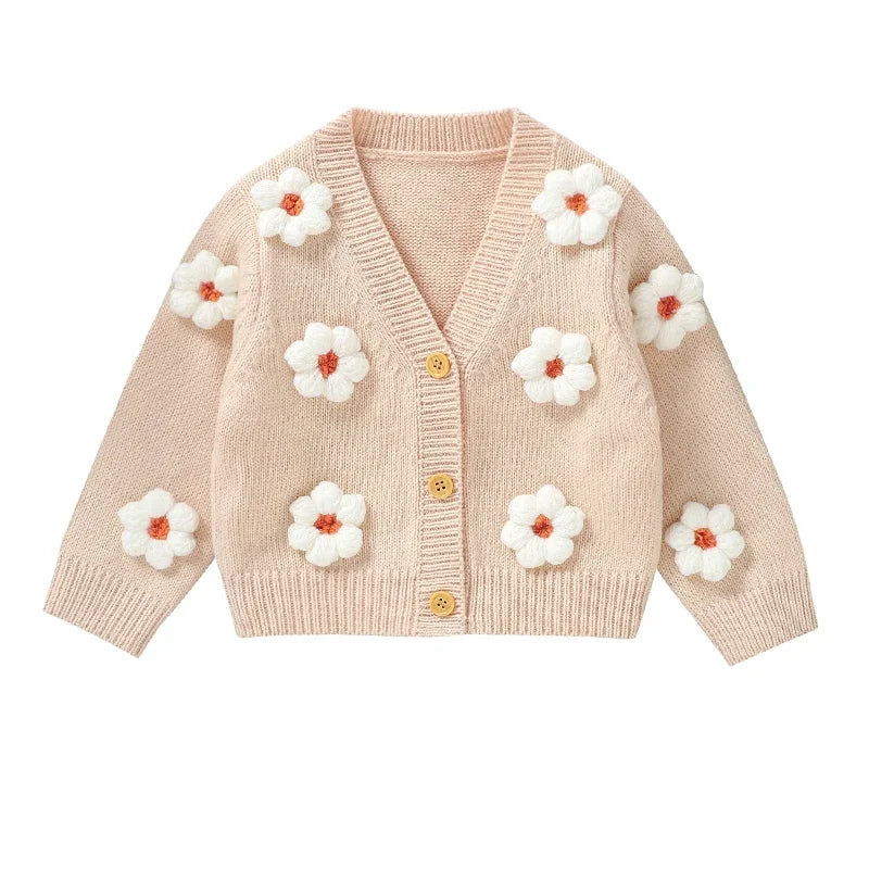 Puff Daisy Knit Cardigan | Natural