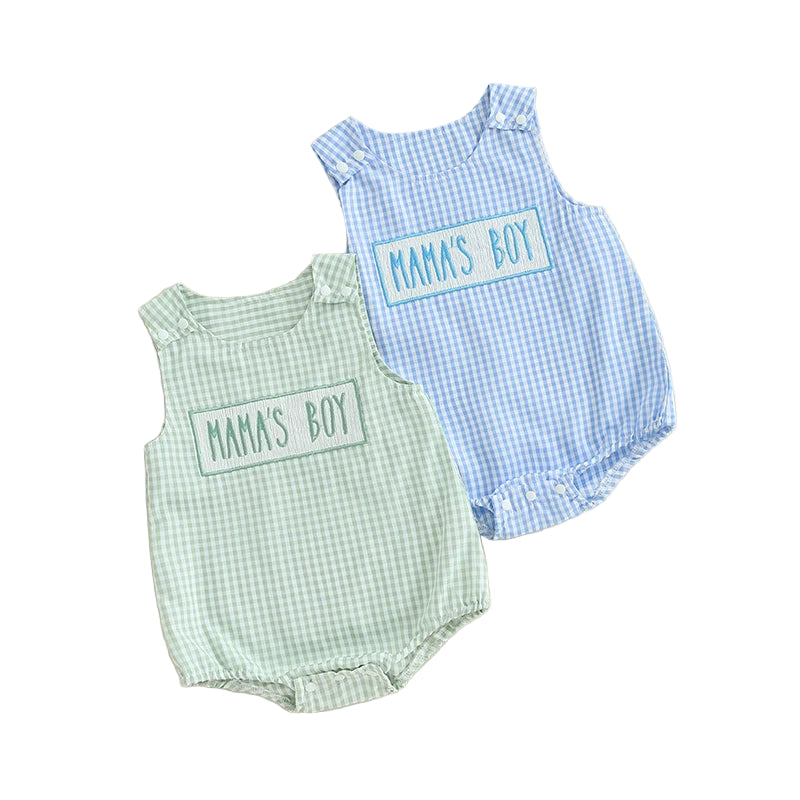 Mama's Boy Check Romper | Sky
