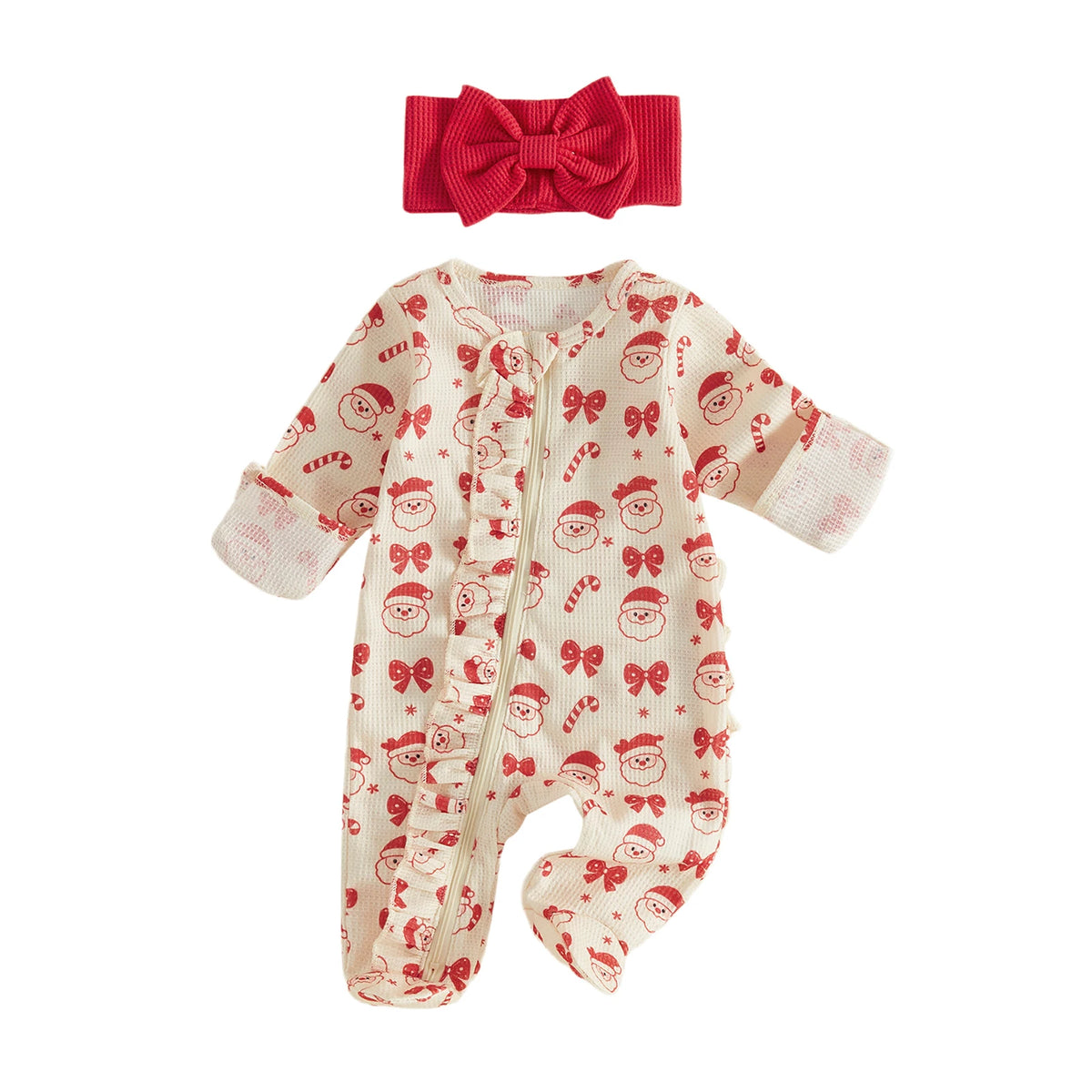 Christmas Waffle Zip Romper & Headwrap