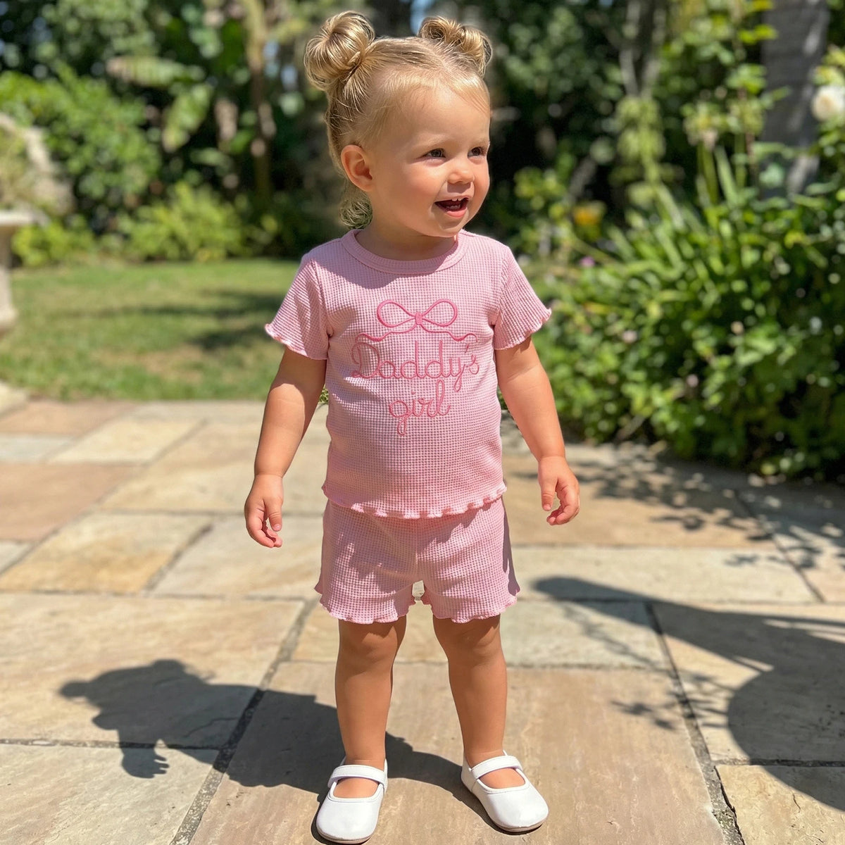 Daddy's Girl Waffle Bow Set | Pink