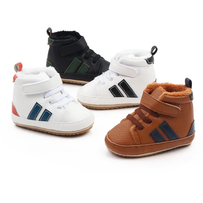 Fluffy Striped Hightop Shoes | Brown