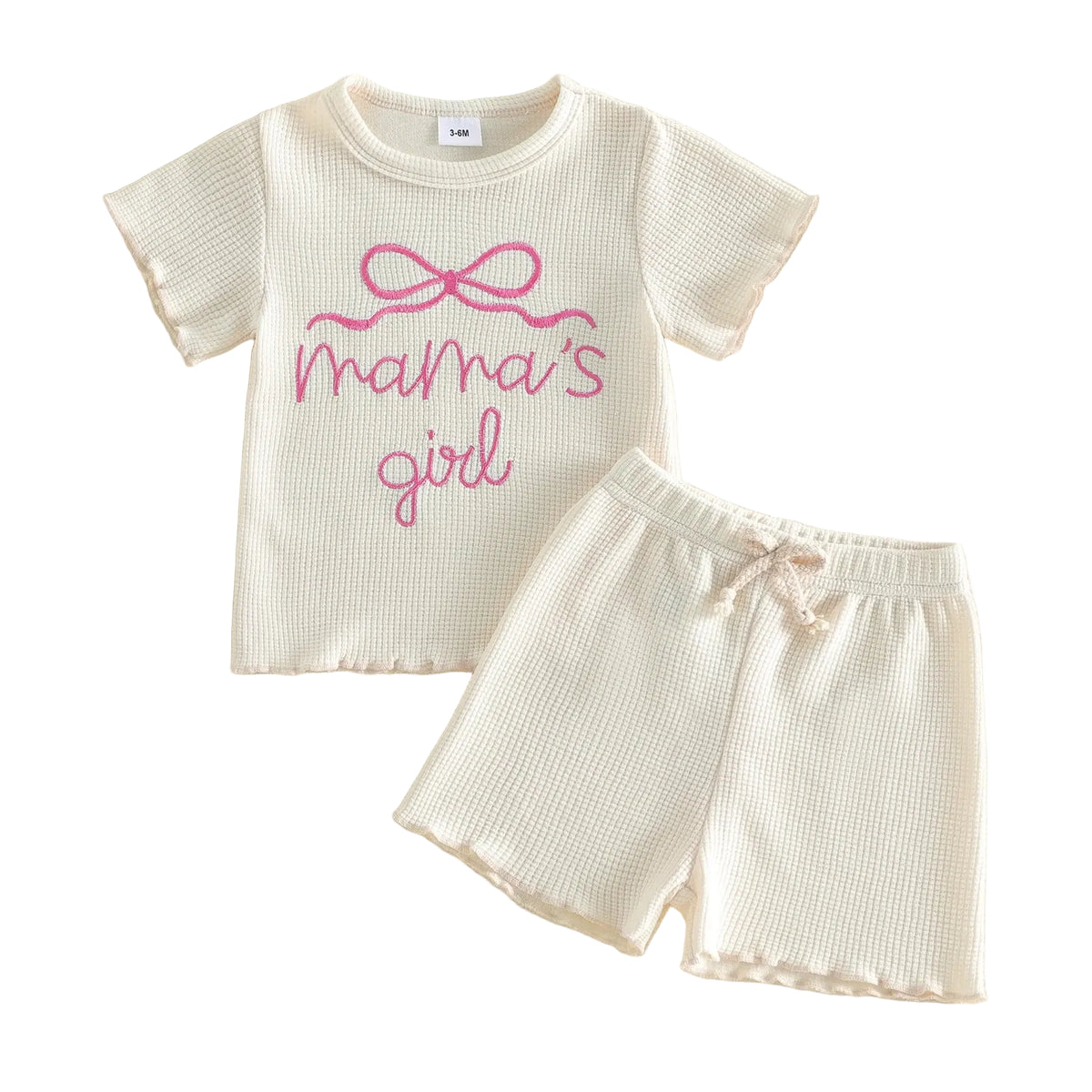 Mama's Girl Waffle Bow Set | Cream