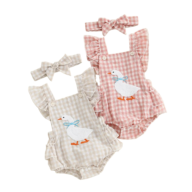 Gingham Goose Romper | Pink