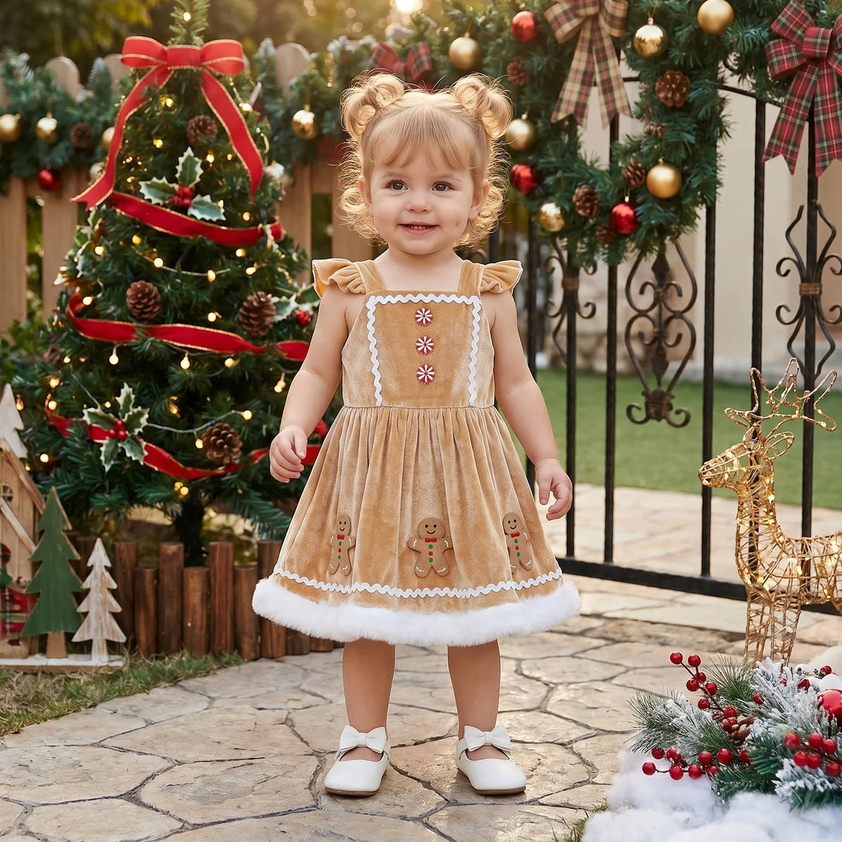 Gingerbread Velvet Christmas Dress