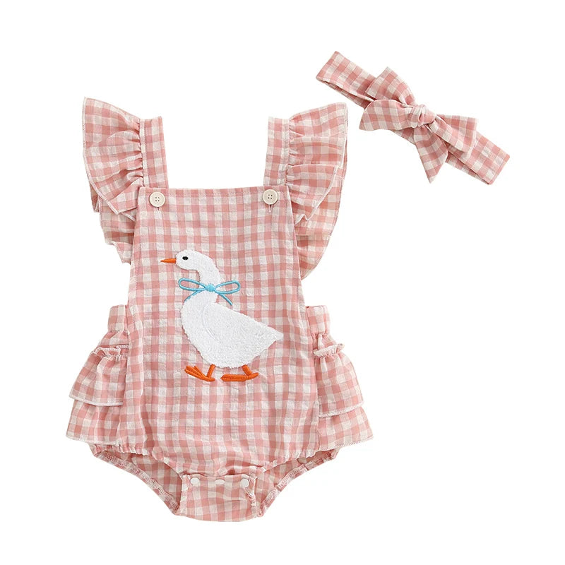 Gingham Goose Romper | Pink