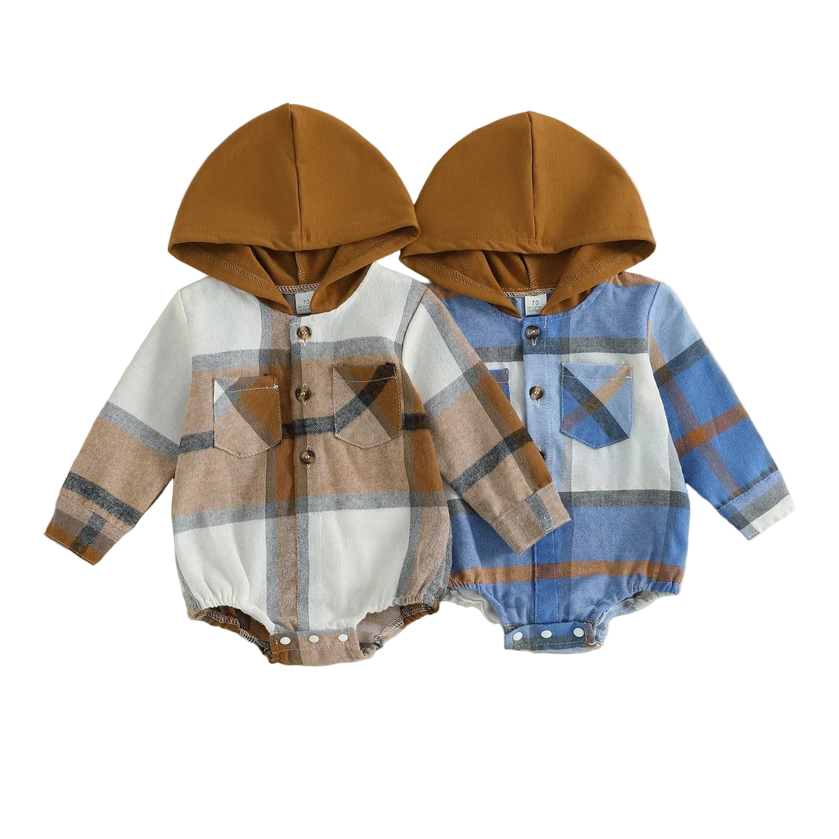Plaid Hooded Romper | Brown or Blue
