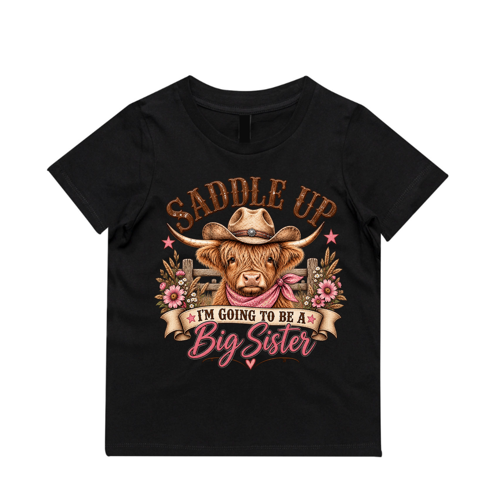MLW By Design - Saddle Up I'm Going To Be a Big Sister Tee | Various C ...
