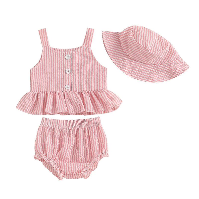 Peplum Summer Stripe Set & Hat | Pink