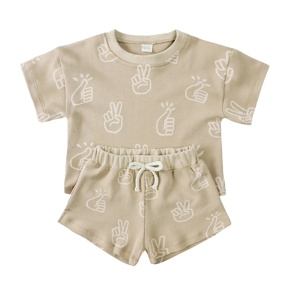 Beige Peace Shorts Set