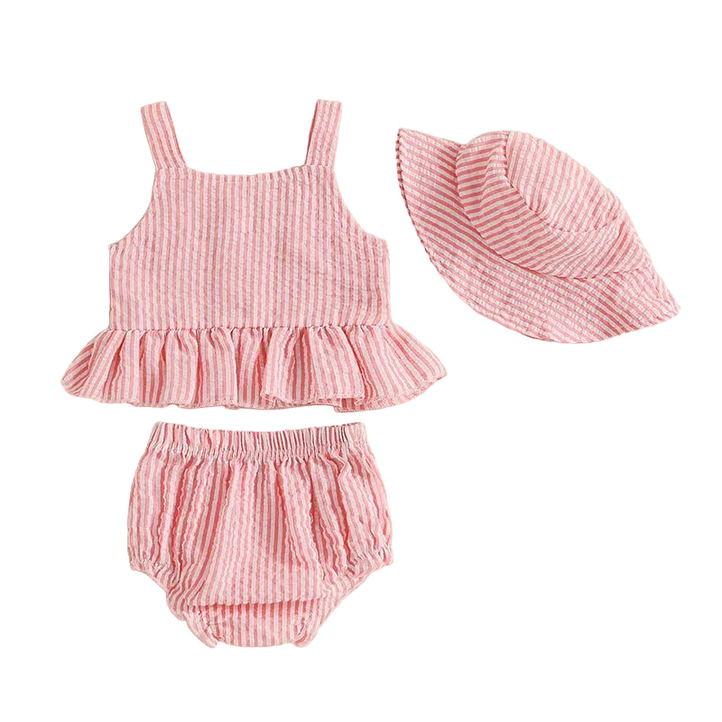 Peplum Summer Stripe Set & Hat | Pink