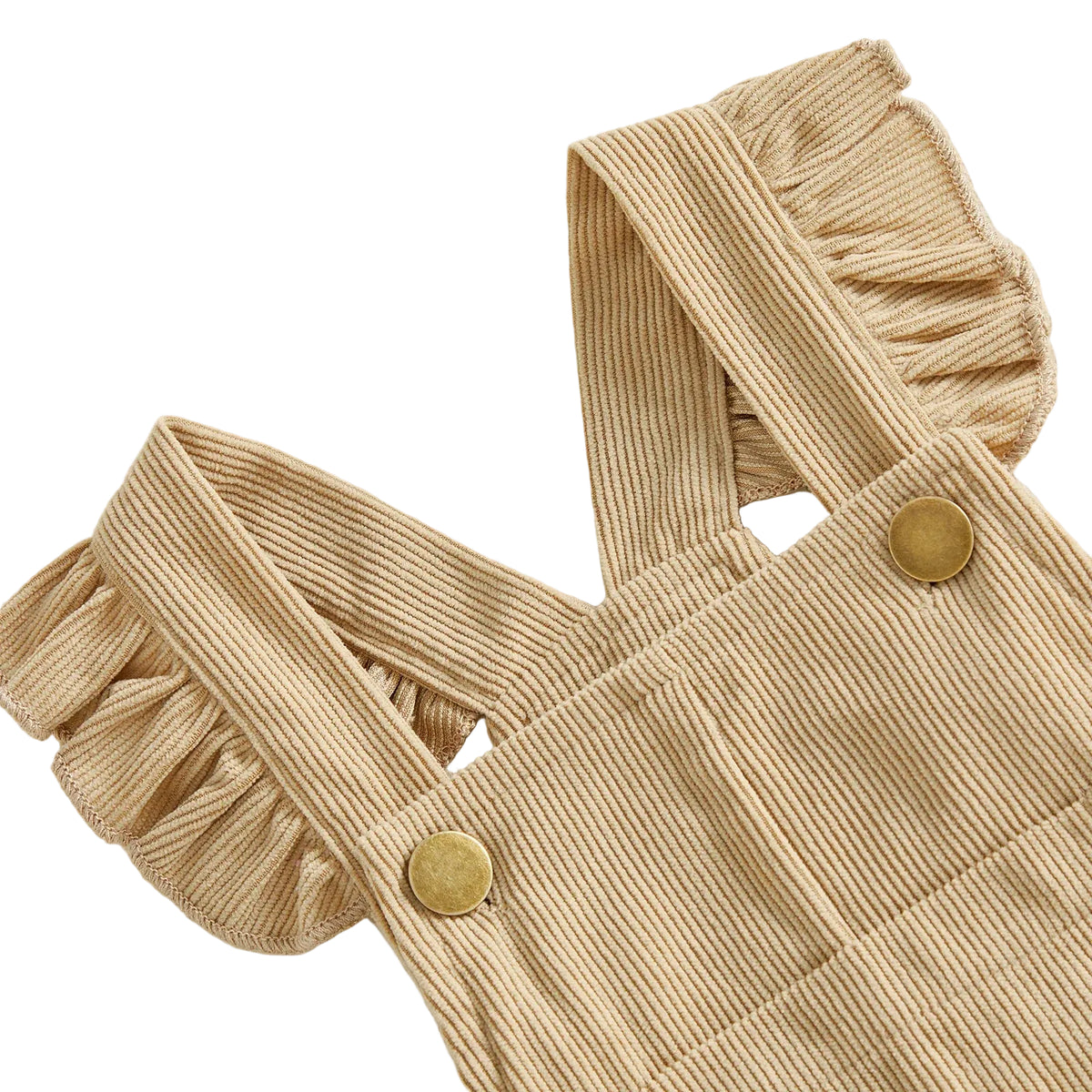 Lia Corduroy Ruffle Overalls |Tan