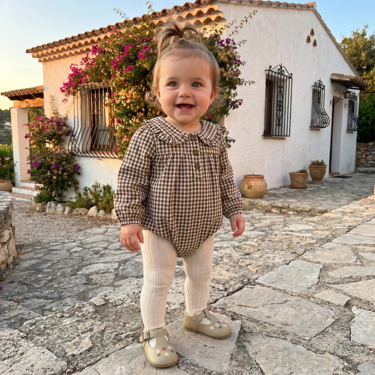 Lottie Gingham Romper | Cocoa