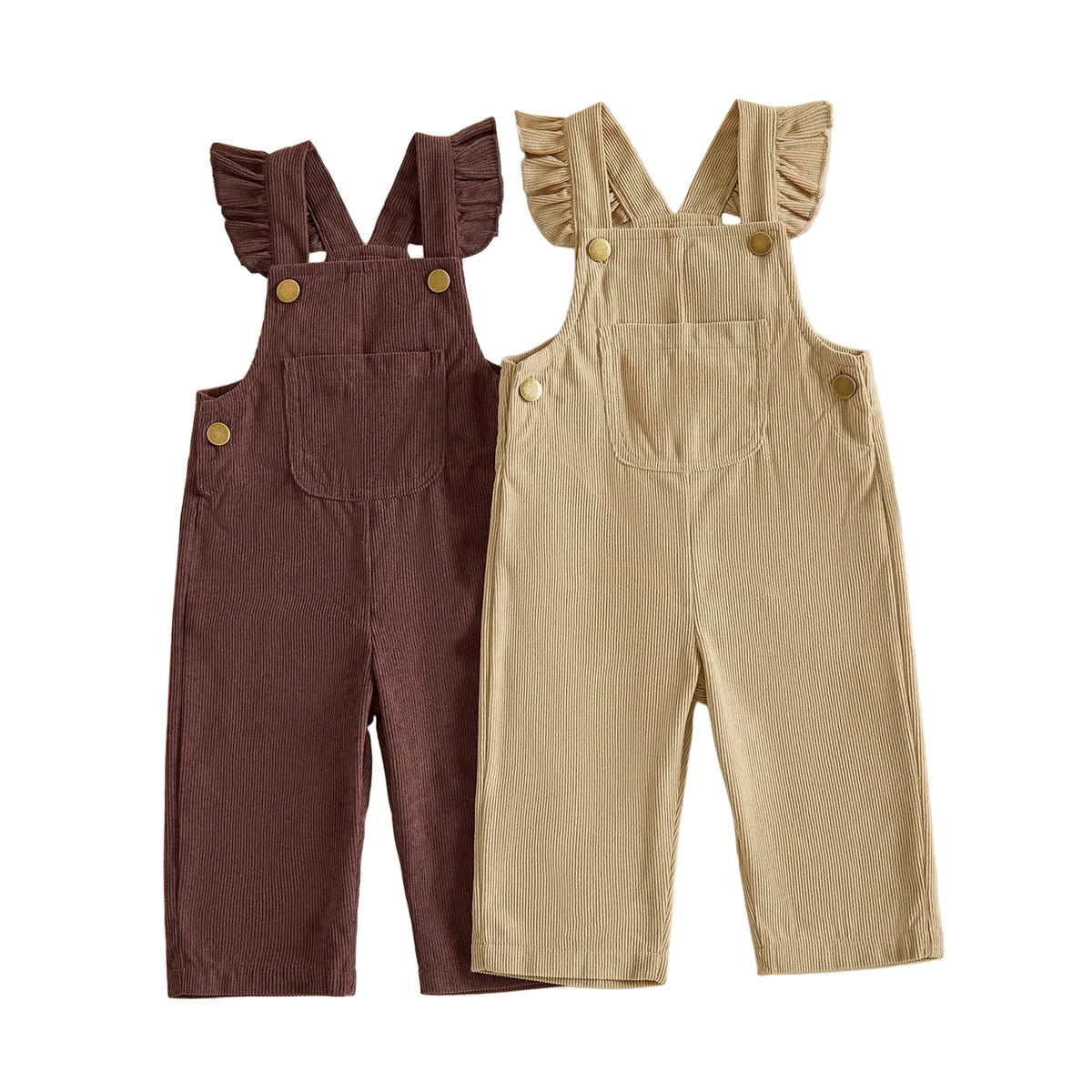 Lia Corduroy Ruffle Overalls | Brown