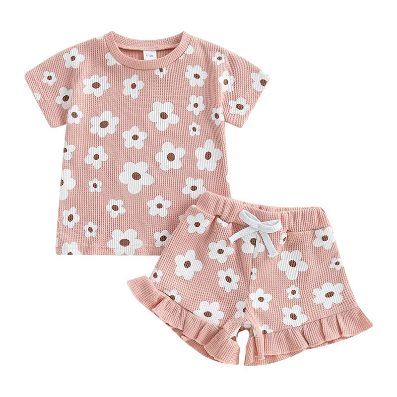Edith Waffle Shorts Set | Pink