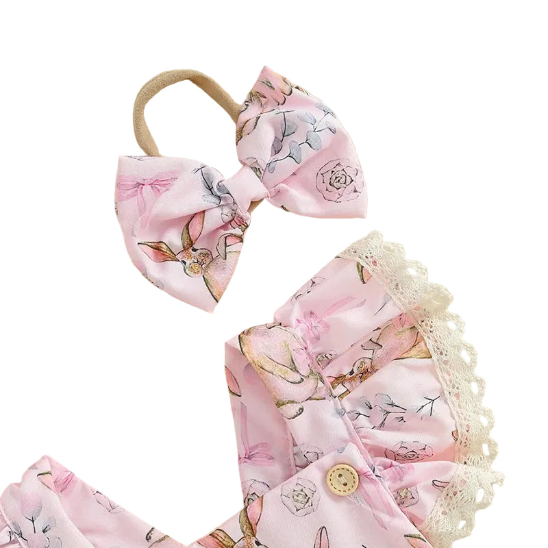 Cross Back Easter Romper | Pink Bunny