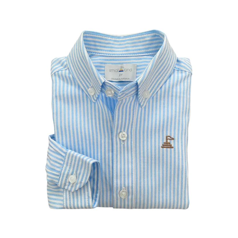 Small Land - Boys Blue Pinstripe Shirt
