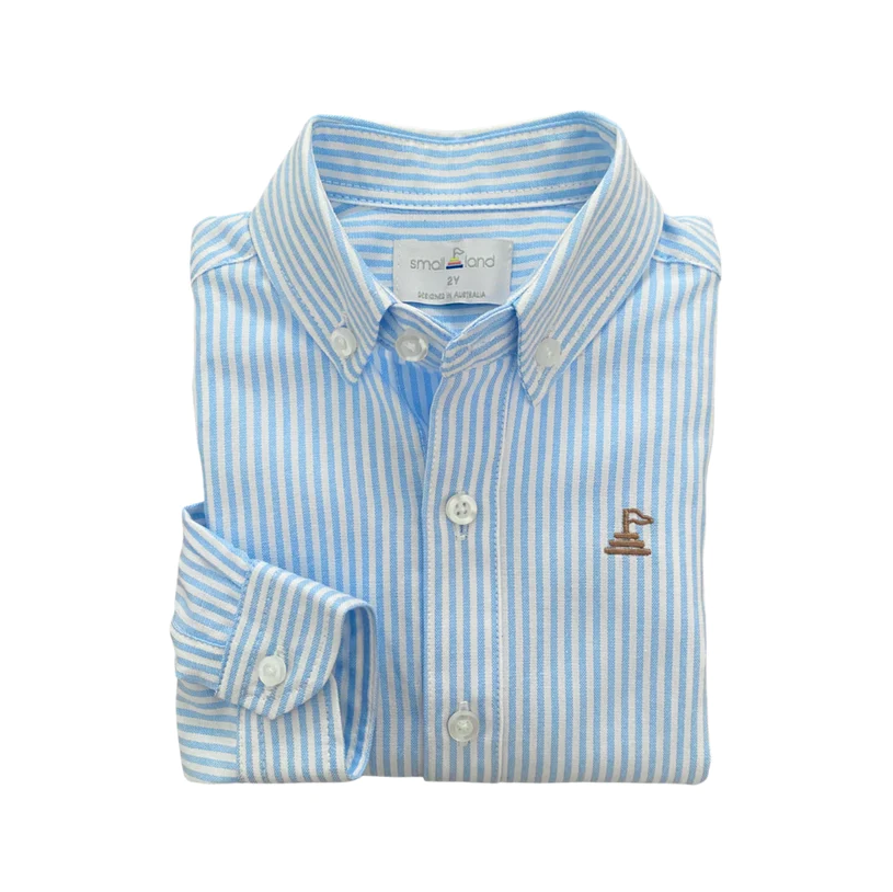 Small Land - Boys Blue Pinstripe Shirt (Small make - size down) *CLEARANCE*