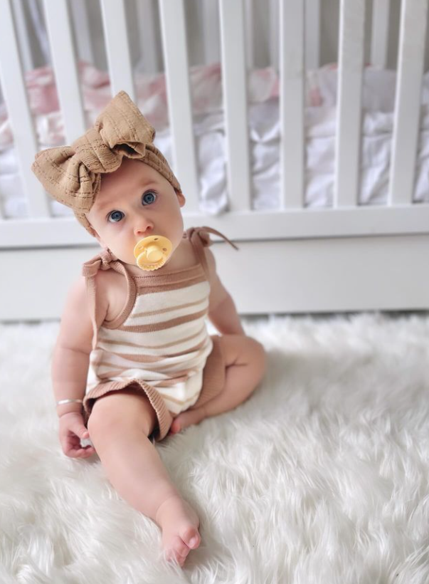 Brown Stripes Frilly Knit Romper