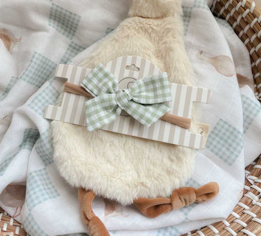 Pop Ya Tot - Baby Bow Headband | Sage Gingham