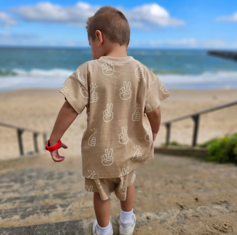 Beige Peace Shorts Set