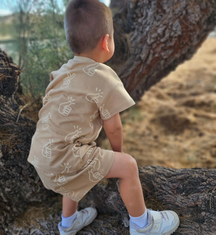Beige Peace Shorts Set