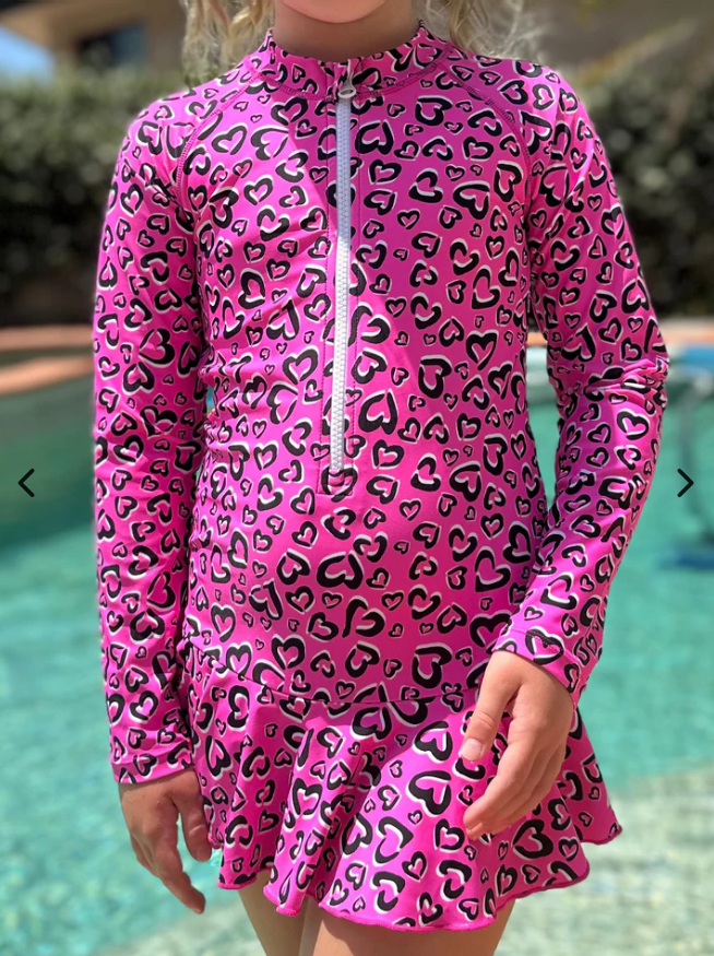 ZipMAE Swimwear - Girls Long Sleeve Swim Suit | Love Splash