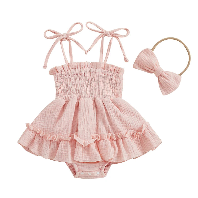 Alessia Romper & Matching Headband | Peach