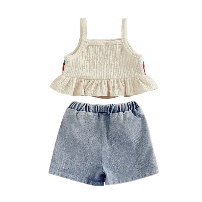 Crochet Denim Skort Set | Strawberries & Cream